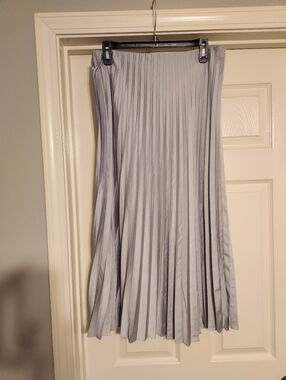 J Crew Silver grey satin pleated midi skirt